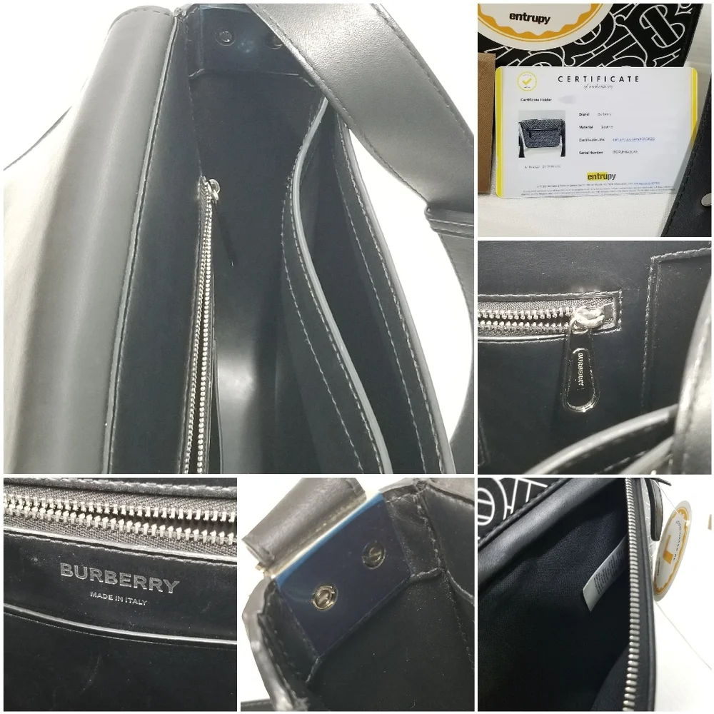 BURBERRY Calfskin Monogram TB Print Black and White Messenger Crossbody Bag